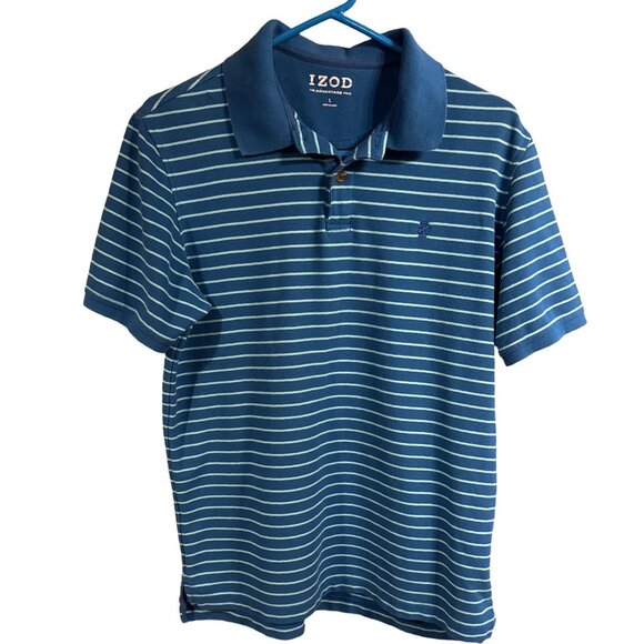 Izod Mens Advantage Polo Shirt Blue Striped Collared Short Sleeve Size L - Picture 2 of 5